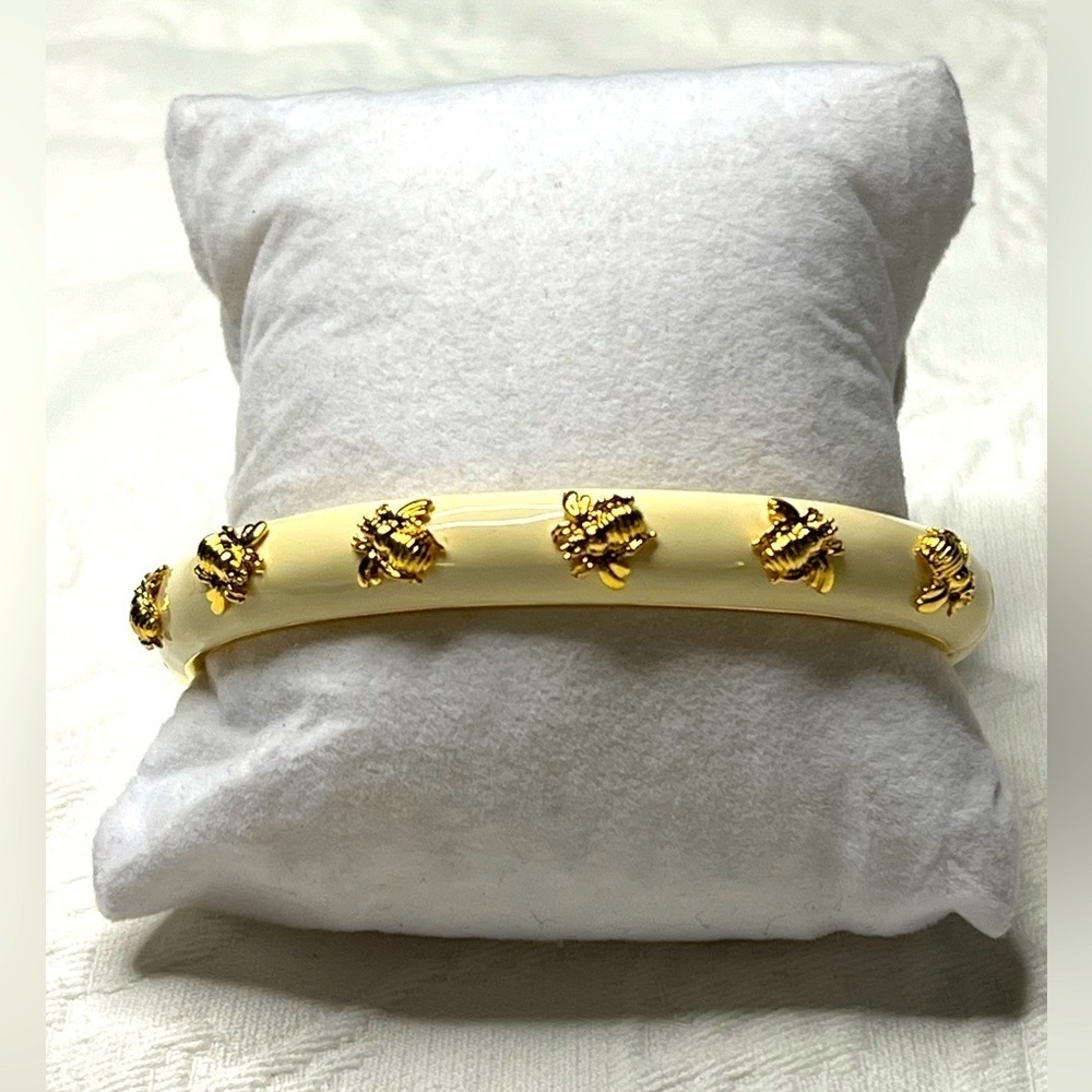 Joan Rivers Cream Colored Enamel Gold Bumblebee Bangle Bracelet